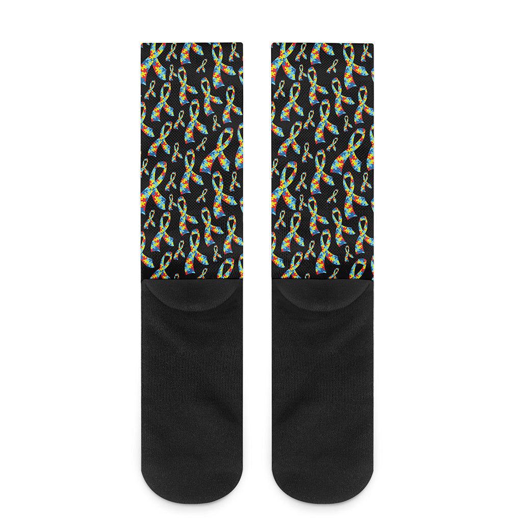 Autism Awareness Ribbon Pattern Print Crew Socks