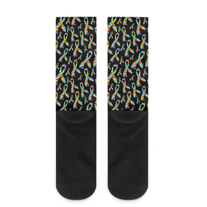 Autism Awareness Ribbon Pattern Print Crew Socks