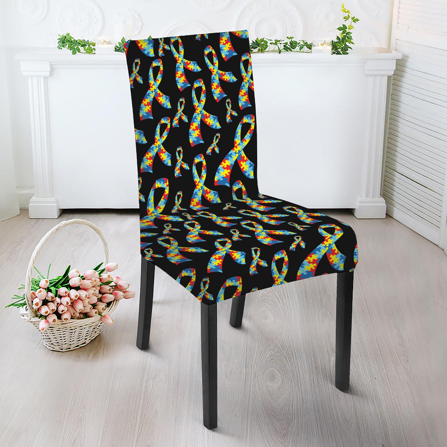 Autism Awareness Ribbon Pattern Print Dining Chair Slipcover