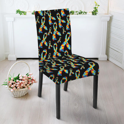 Autism Awareness Ribbon Pattern Print Dining Chair Slipcover
