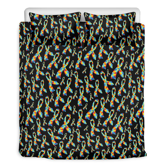 Autism Awareness Ribbon Pattern Print Duvet Cover Bedding Set