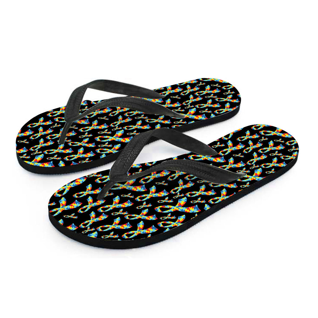 Autism Awareness Ribbon Pattern Print Flip Flops