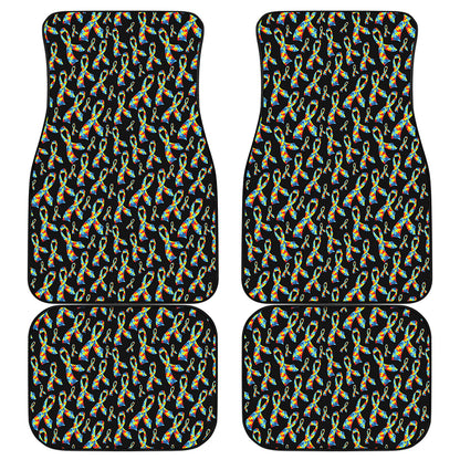Autism Awareness Ribbon Pattern Print Front and Back Car Floor Mats