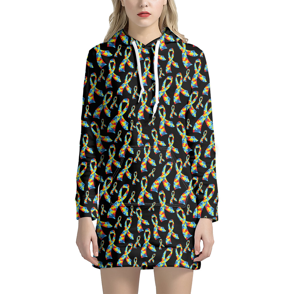 Autism Awareness Ribbon Pattern Print Hoodie Dress