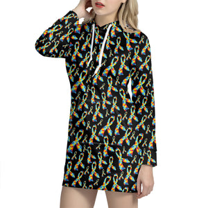 Autism Awareness Ribbon Pattern Print Hoodie Dress