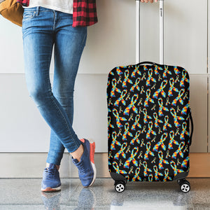 Autism Awareness Ribbon Pattern Print Luggage Cover