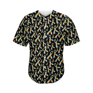 Autism Awareness Ribbon Pattern Print Men's Baseball Jersey