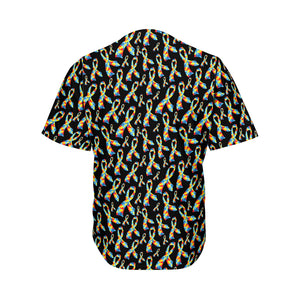 Autism Awareness Ribbon Pattern Print Men's Baseball Jersey