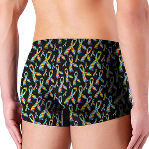 Autism Awareness Ribbon Pattern Print Men's Boxer Briefs