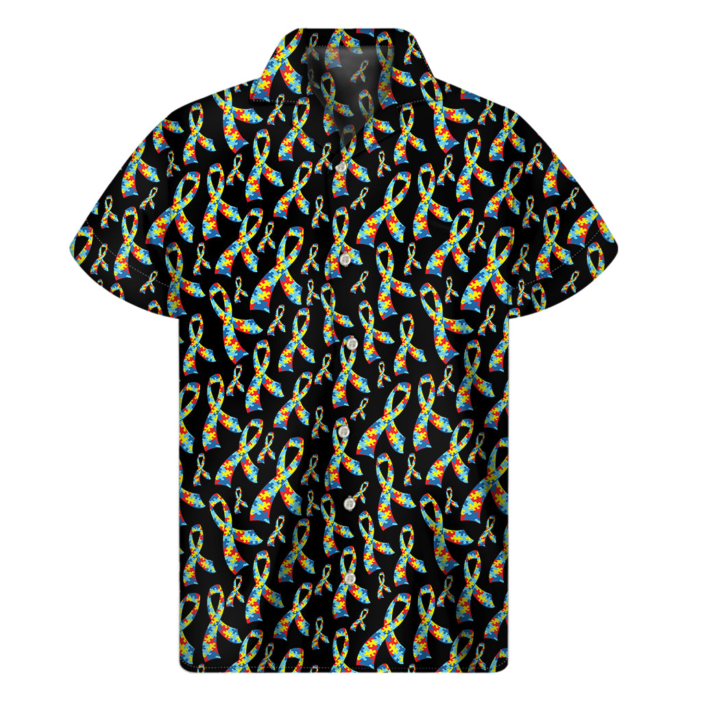 Autism Awareness Ribbon Pattern Print Men's Short Sleeve Shirt