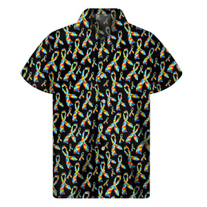 Autism Awareness Ribbon Pattern Print Men's Short Sleeve Shirt