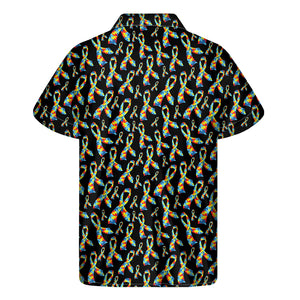 Autism Awareness Ribbon Pattern Print Men's Short Sleeve Shirt