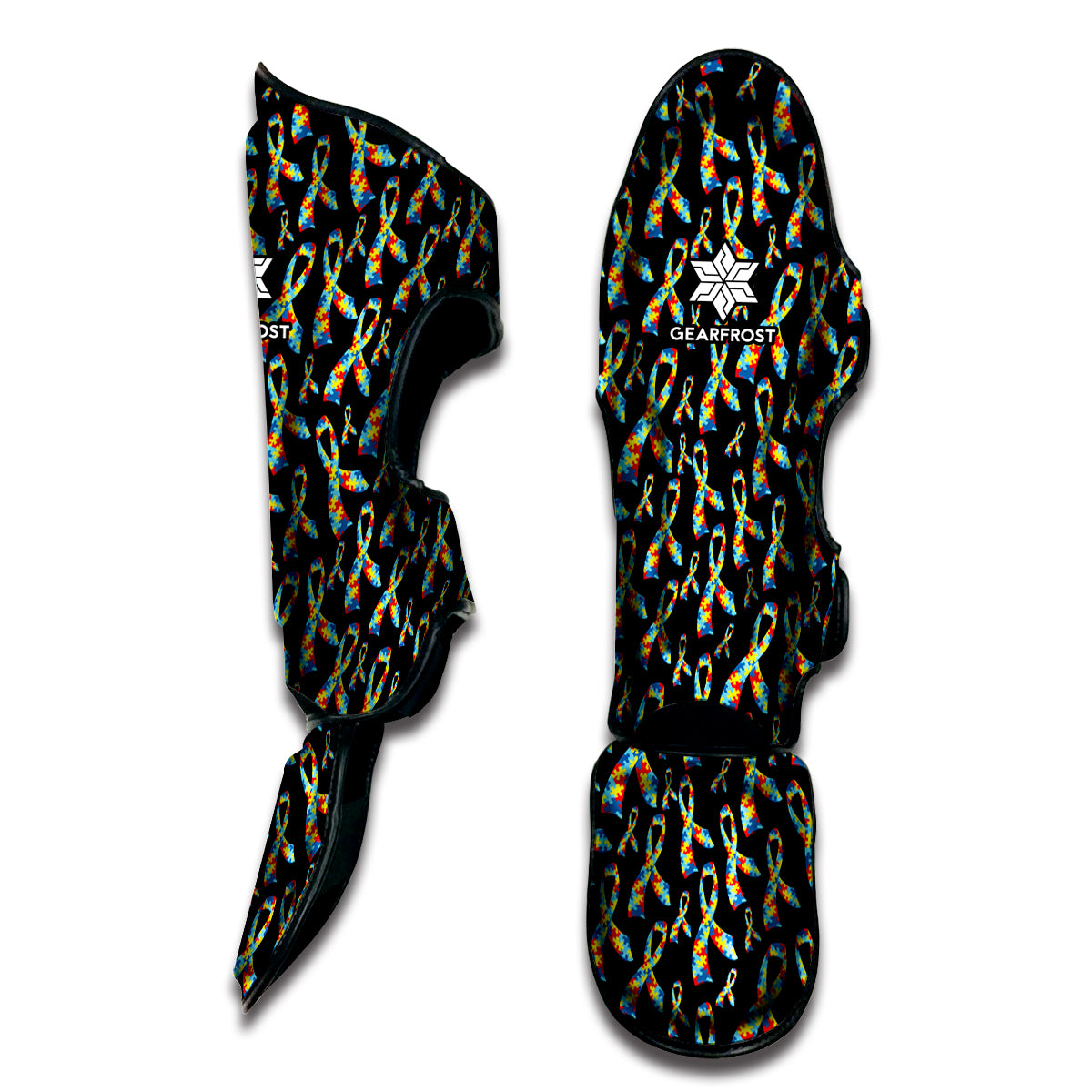 Autism Awareness Ribbon Pattern Print Muay Thai Shin Guard