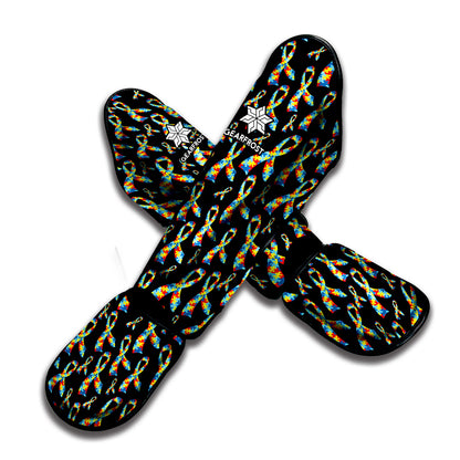 Autism Awareness Ribbon Pattern Print Muay Thai Shin Guard