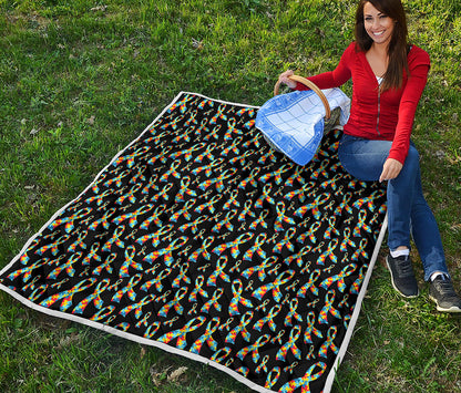 Autism Awareness Ribbon Pattern Print Quilt