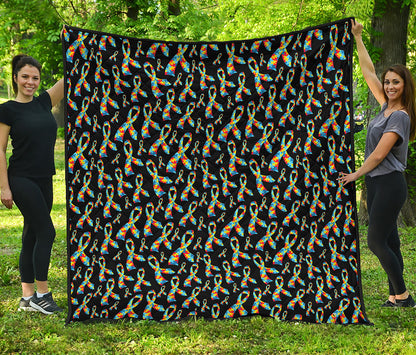 Autism Awareness Ribbon Pattern Print Quilt