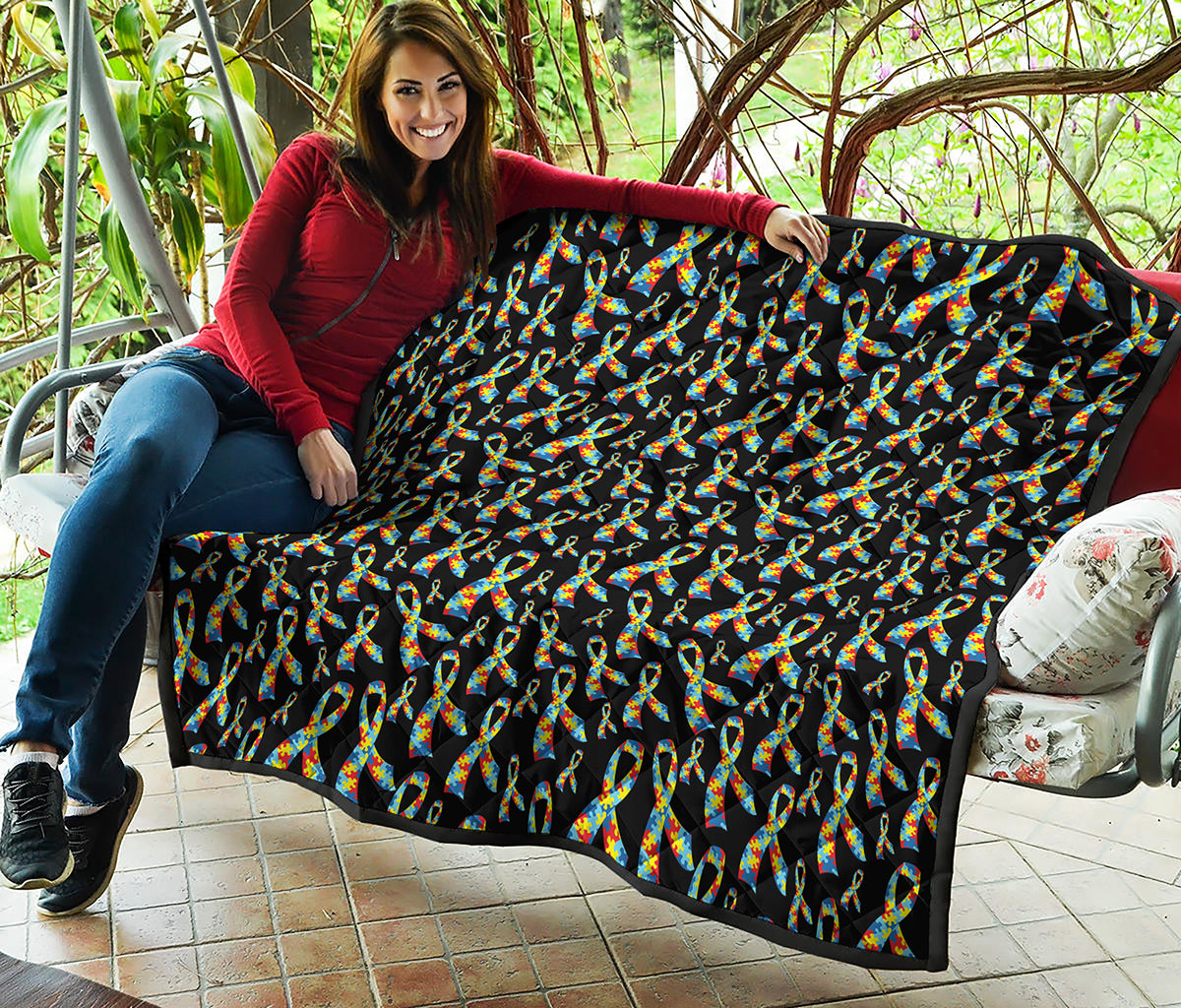 Autism Awareness Ribbon Pattern Print Quilt