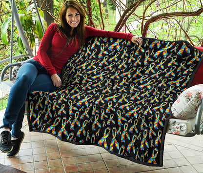 Autism Awareness Ribbon Pattern Print Quilt