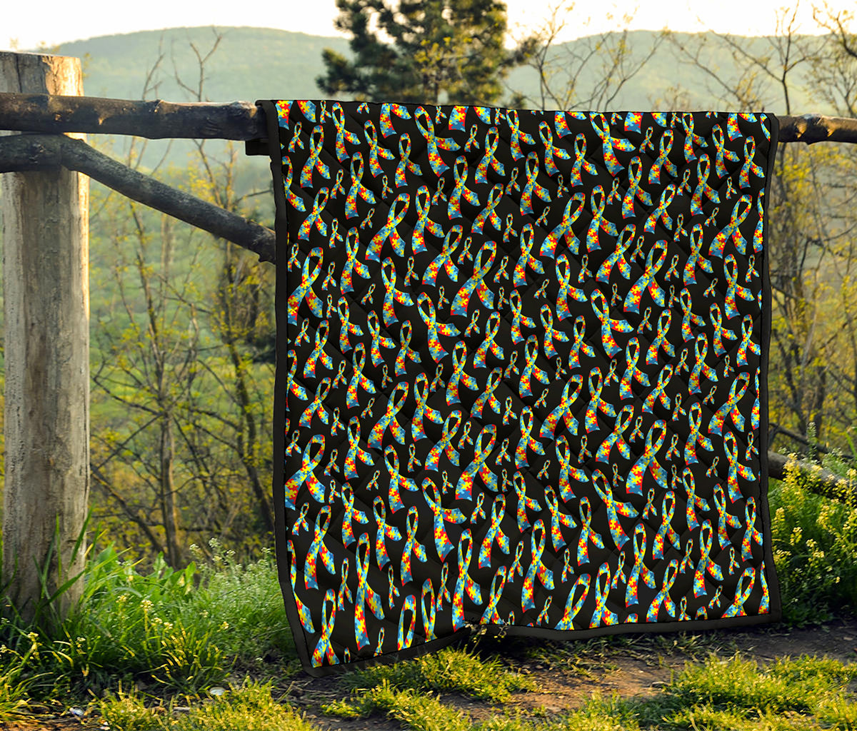 Autism Awareness Ribbon Pattern Print Quilt