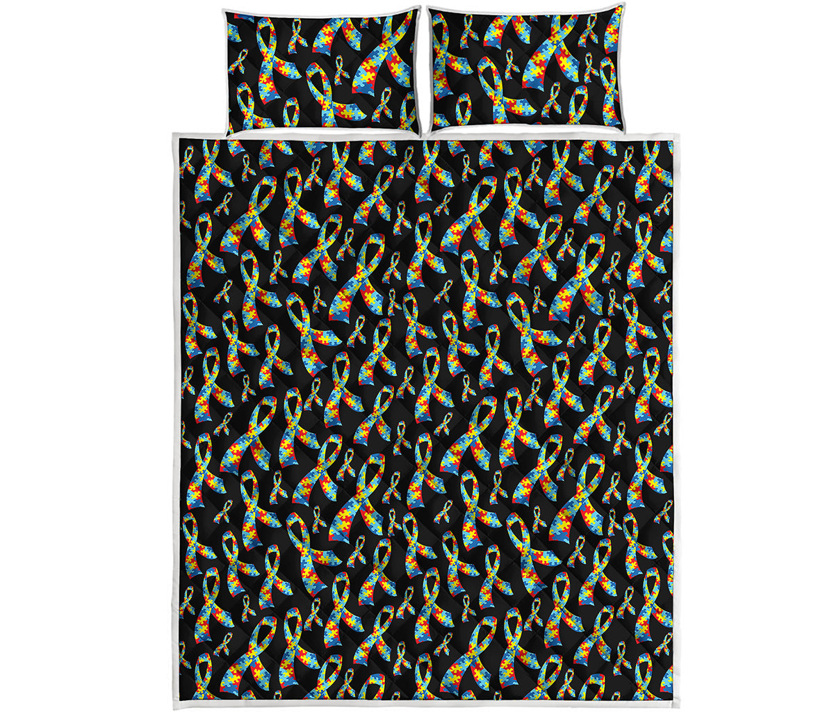 Autism Awareness Ribbon Pattern Print Quilt Bed Set