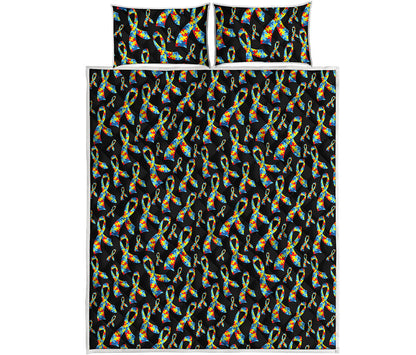 Autism Awareness Ribbon Pattern Print Quilt Bed Set
