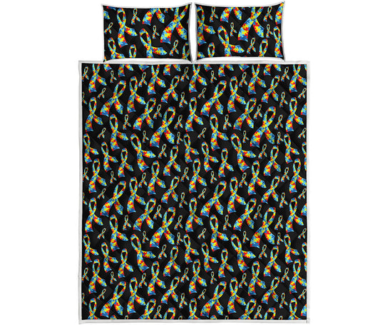 Autism Awareness Ribbon Pattern Print Quilt Bed Set