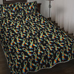 Autism Awareness Ribbon Pattern Print Quilt Bed Set