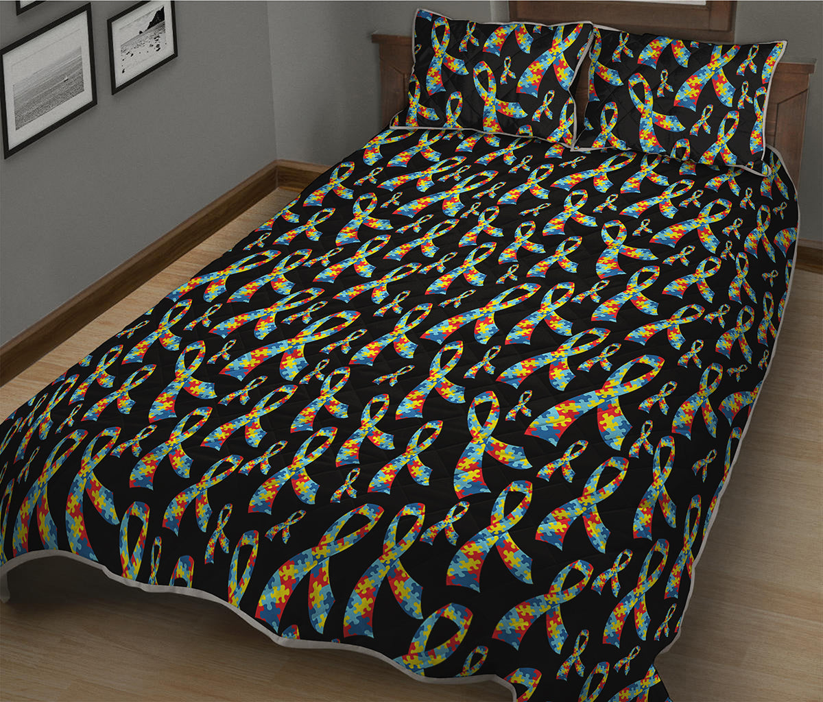 Autism Awareness Ribbon Pattern Print Quilt Bed Set
