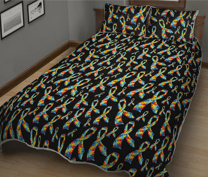 Autism Awareness Ribbon Pattern Print Quilt Bed Set