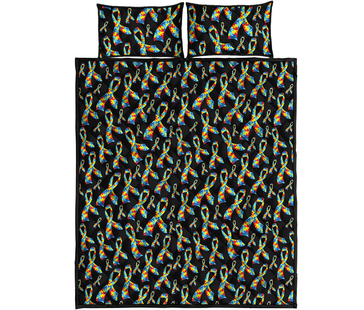 Autism Awareness Ribbon Pattern Print Quilt Bed Set