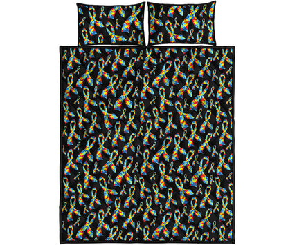 Autism Awareness Ribbon Pattern Print Quilt Bed Set