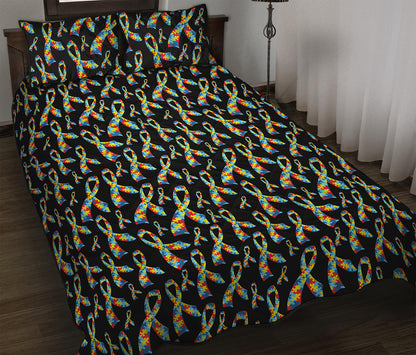 Autism Awareness Ribbon Pattern Print Quilt Bed Set