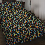 Autism Awareness Ribbon Pattern Print Quilt Bed Set