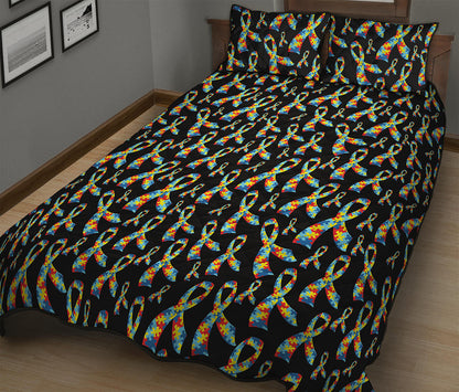 Autism Awareness Ribbon Pattern Print Quilt Bed Set