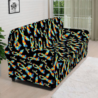 Autism Awareness Ribbon Pattern Print Sofa Cover