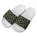 Autism Awareness Ribbon Pattern Print White Slide Sandals
