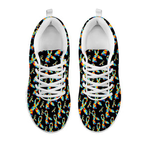 Autism Awareness Ribbon Pattern Print White Sneakers