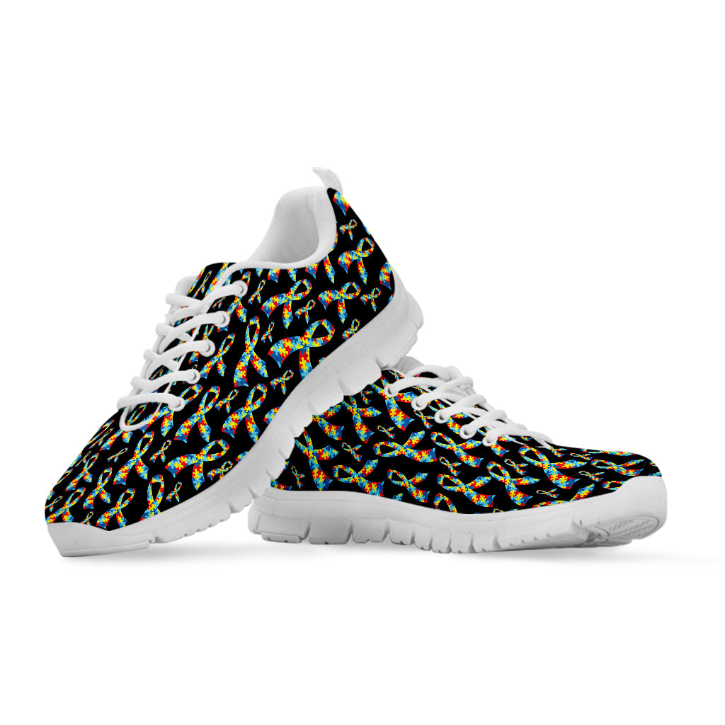 Autism Awareness Ribbon Pattern Print White Sneakers