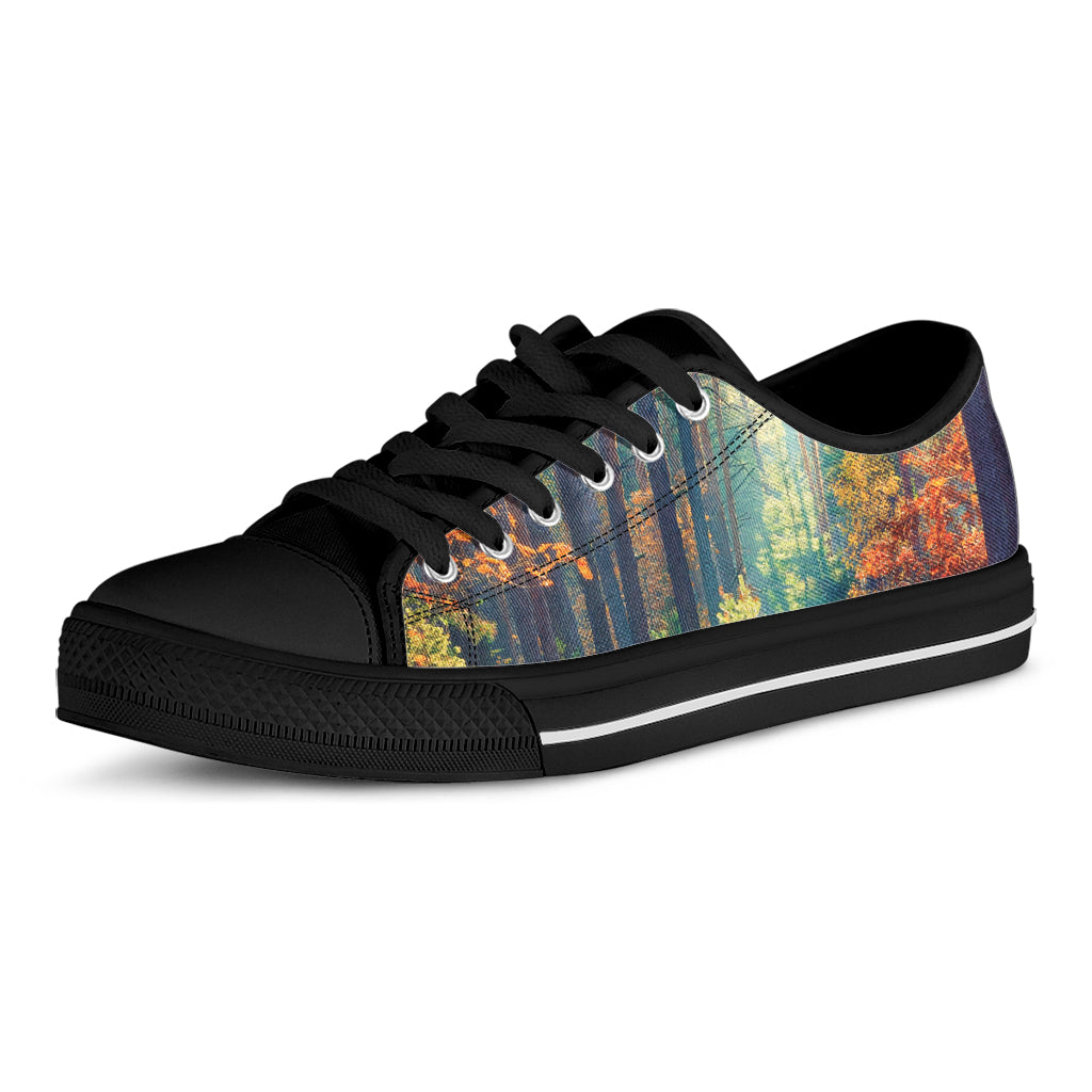 Autumn Forest Print Black Low Top Shoes