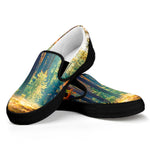 Autumn Forest Print Black Slip On Shoes