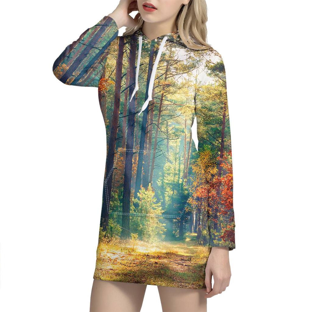 Autumn Forest Print Hoodie Dress