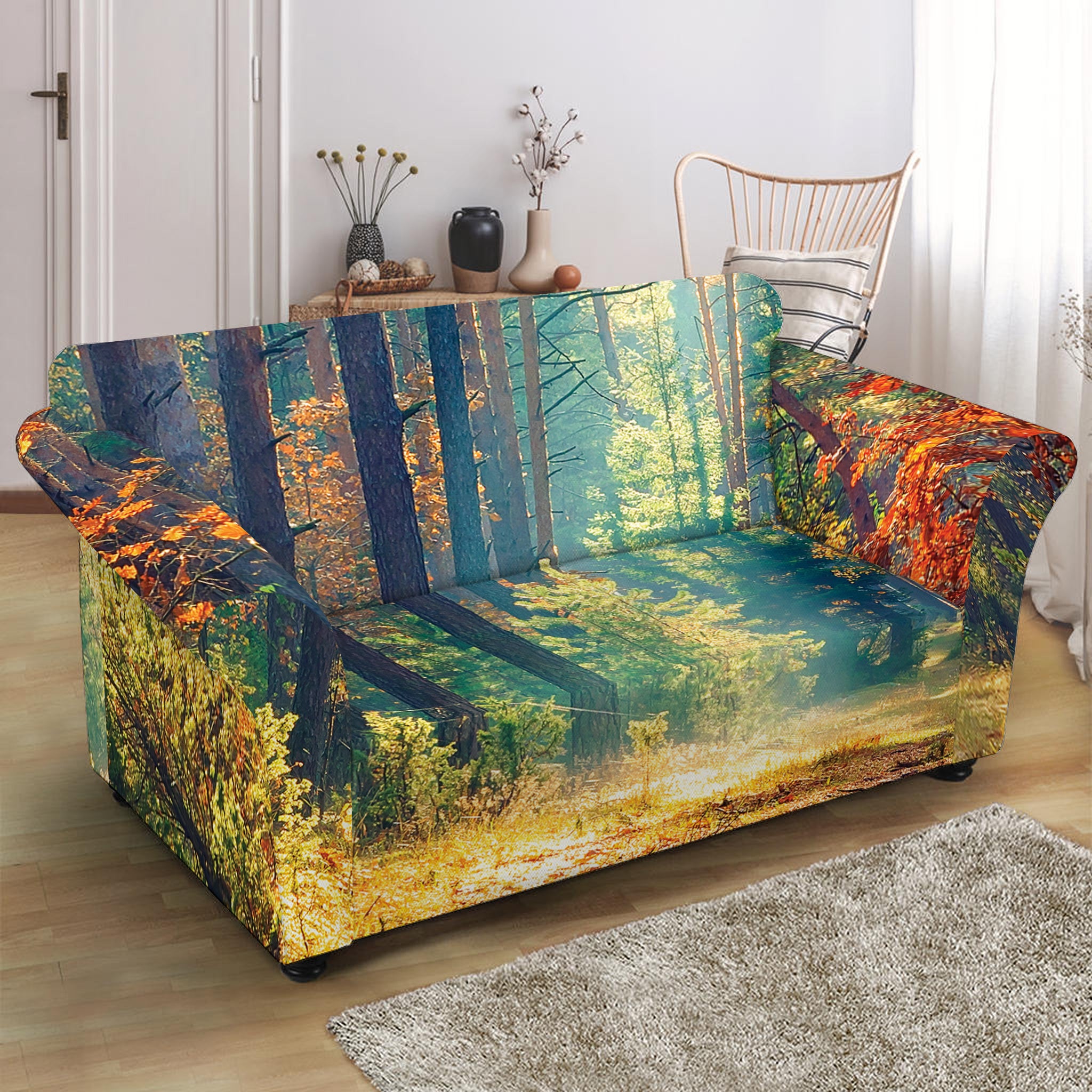 Autumn Forest Print Loveseat Slipcover