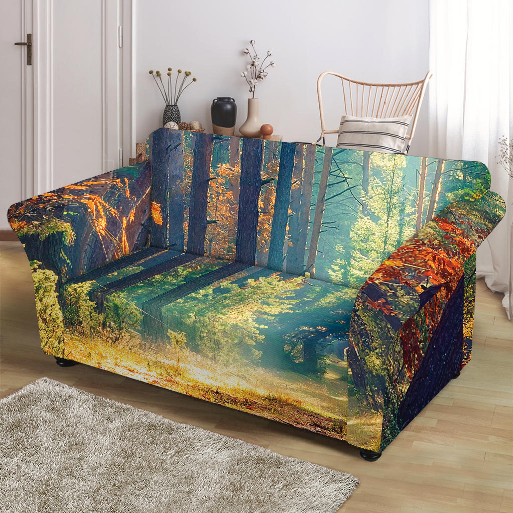 Autumn Forest Print Loveseat Slipcover