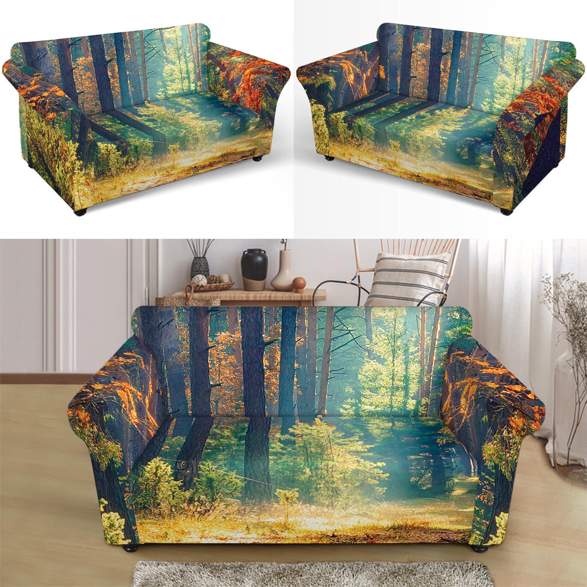 Autumn Forest Print Loveseat Slipcover