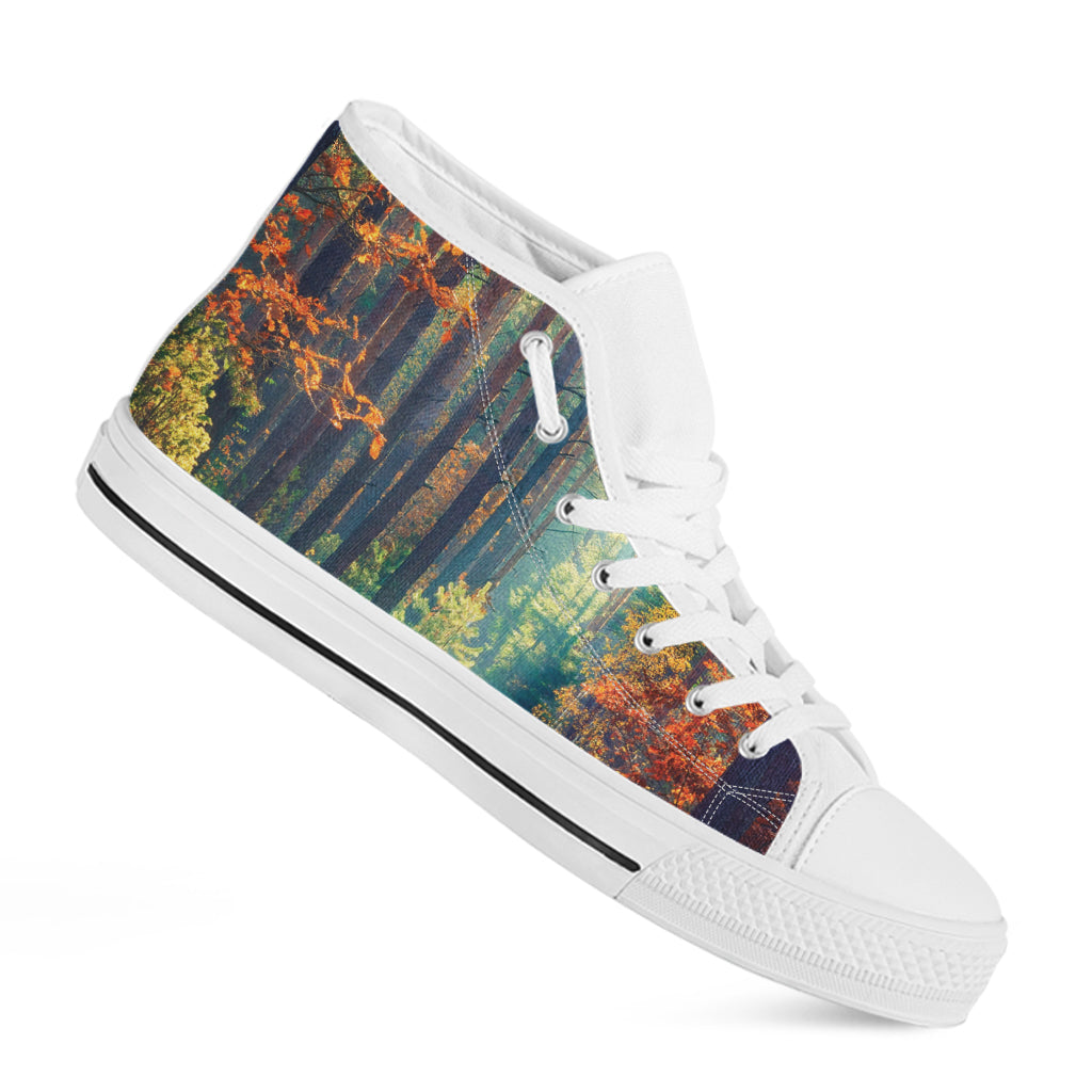 Autumn Forest Print White High Top Shoes