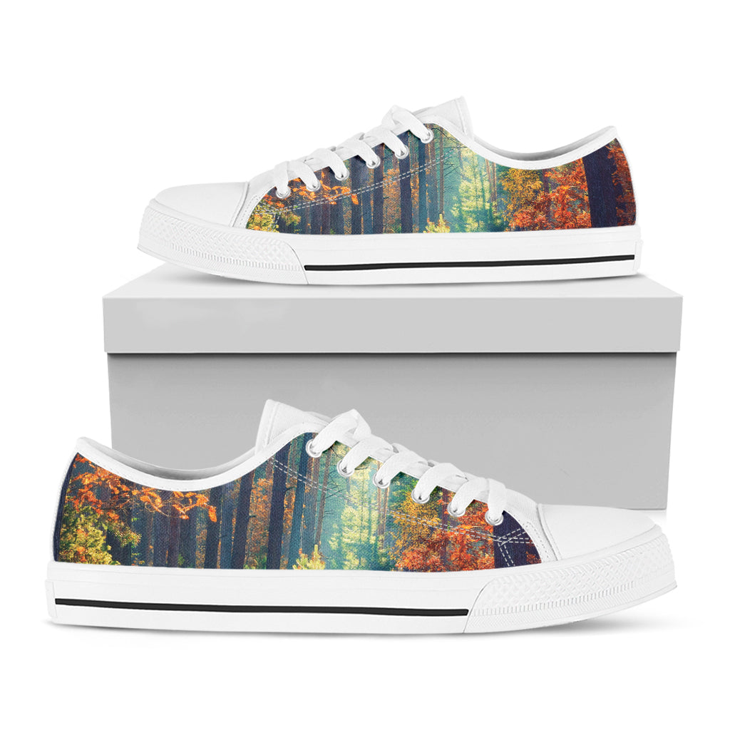 Autumn Forest Print White Low Top Shoes