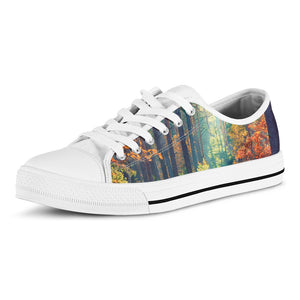 Autumn Forest Print White Low Top Shoes