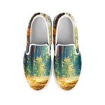 Autumn Forest Print White Slip On Shoes