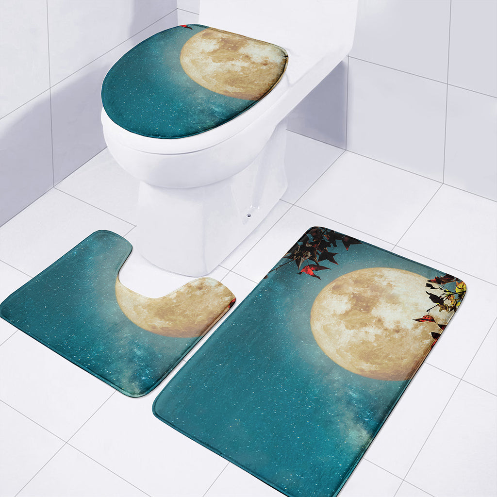 Autumn Full Moon Print 3 Piece Bath Mat Set
