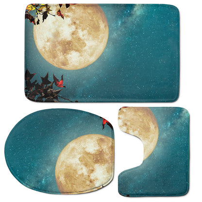 Autumn Full Moon Print 3 Piece Bath Mat Set